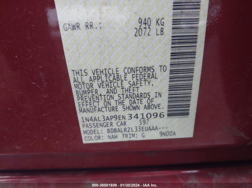 2014 NISSAN ALTIMA 2.5/S/SV/SL - 1N4AL3AP9EN341096
