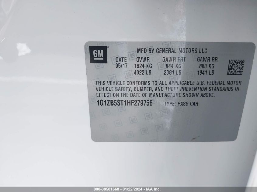 2017 CHEVROLET MALIBU LS - 1G1ZB5ST1HF279756