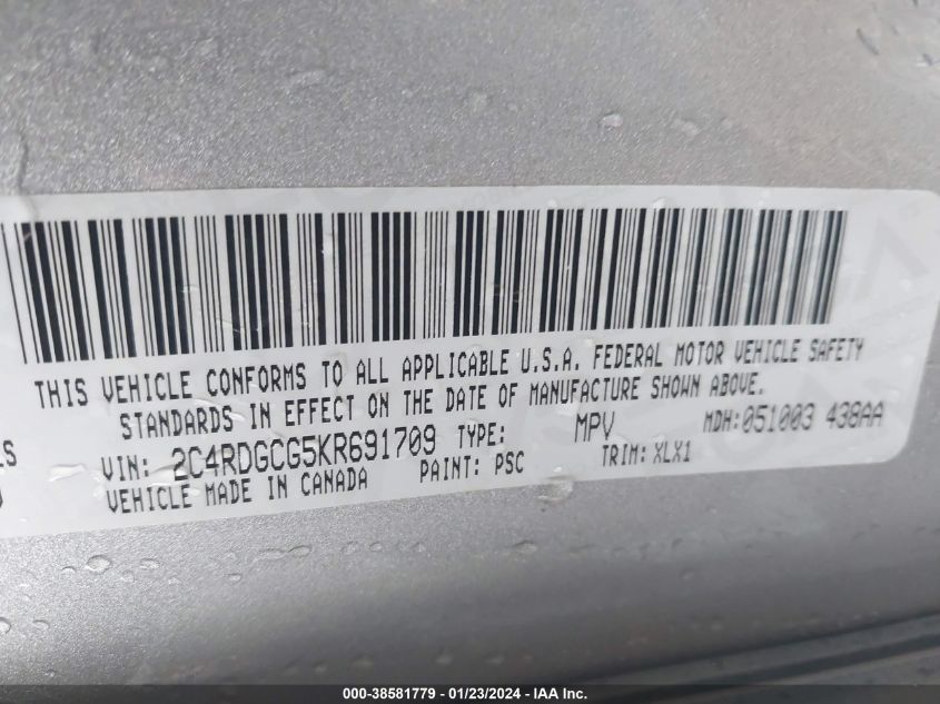 2019 DODGE GRAND CARAVAN SXT - 2C4RDGCG5KR691709