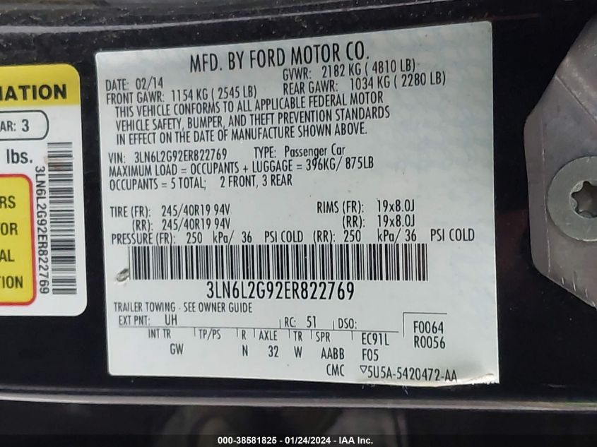 2014 LINCOLN MKZ - 3LN6L2G92ER822769