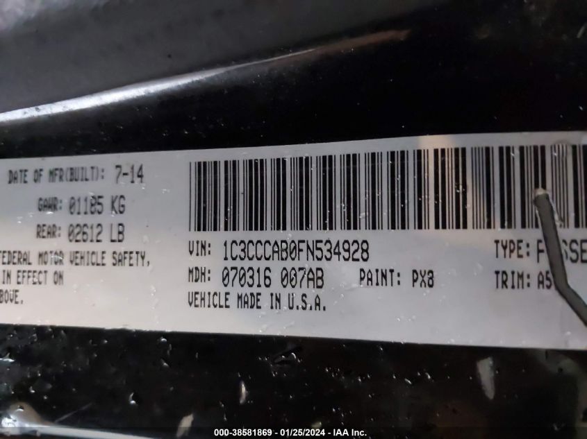 2015 CHRYSLER 200 LIMITED - 1C3CCCAB0FN534928