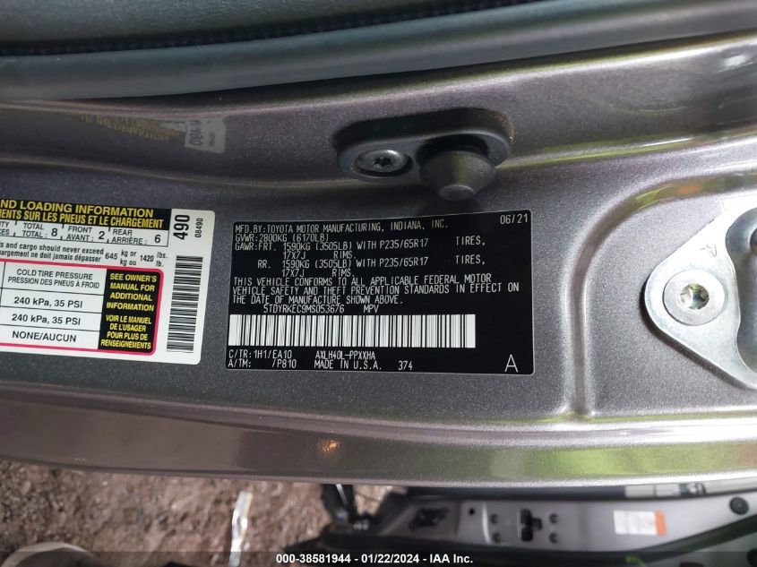 5TDYRKEC9MS053676 2021 TOYOTA SIENNA, photo no. 9