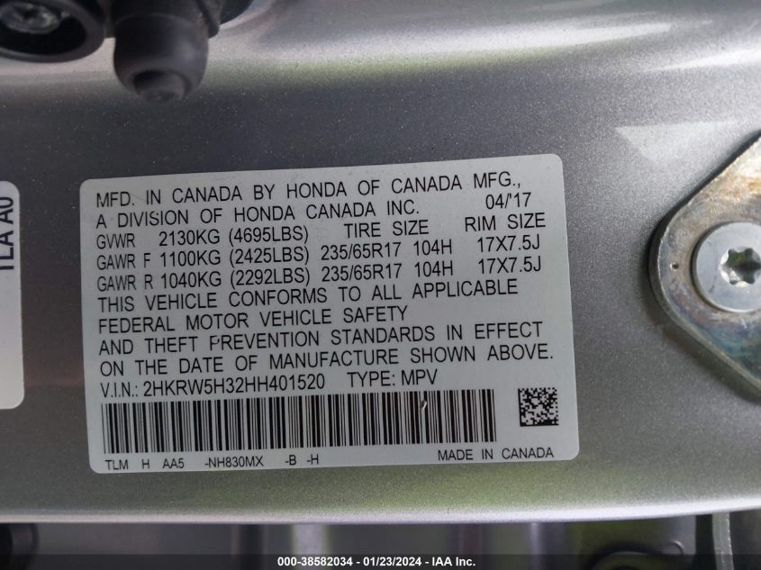 2017 HONDA CR-V LX - 2HKRW5H32HH401520