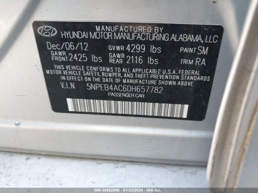 2013 HYUNDAI SONATA GLS - 5NPEB4AC6DH657782