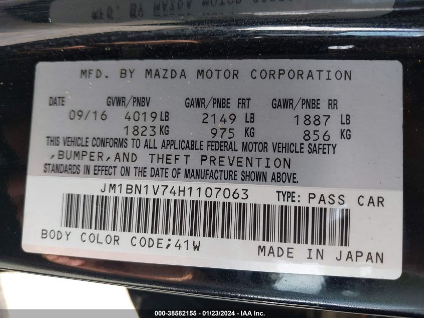 2017 MAZDA MAZDA3 TOURING - JM1BN1V74H1107063