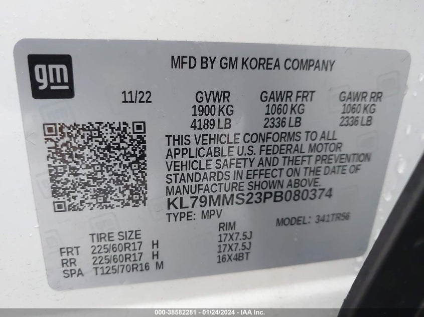 VIN KL79MMS23PB080374 2023 CHEVROLET TRAILBLAZER LS