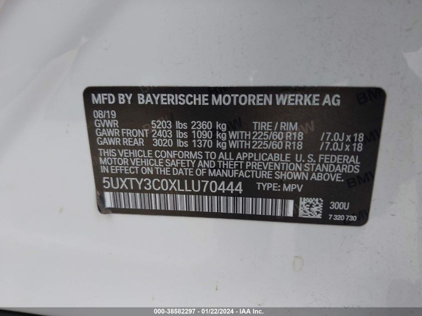 5UXTY3C0XLLU70444 2020 BMW X3, photo no. 9