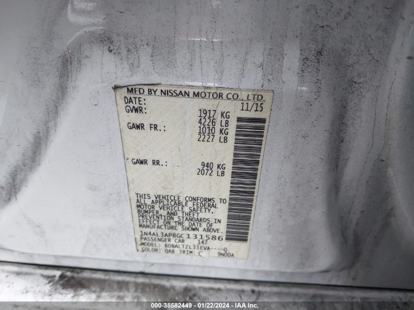 2016 NISSAN ALTIMA 2.5 SL - 1N4AL3AP8GC131586