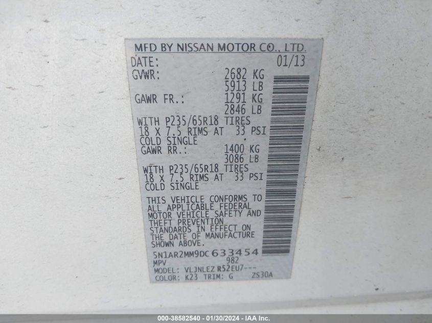 2013 NISSAN PATHFINDER SV - 5N1AR2MM9DC633454
