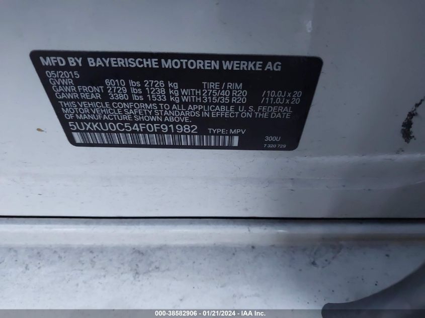 2015 BMW X6 SDRIVE35I - 5UXKU0C54F0F91982