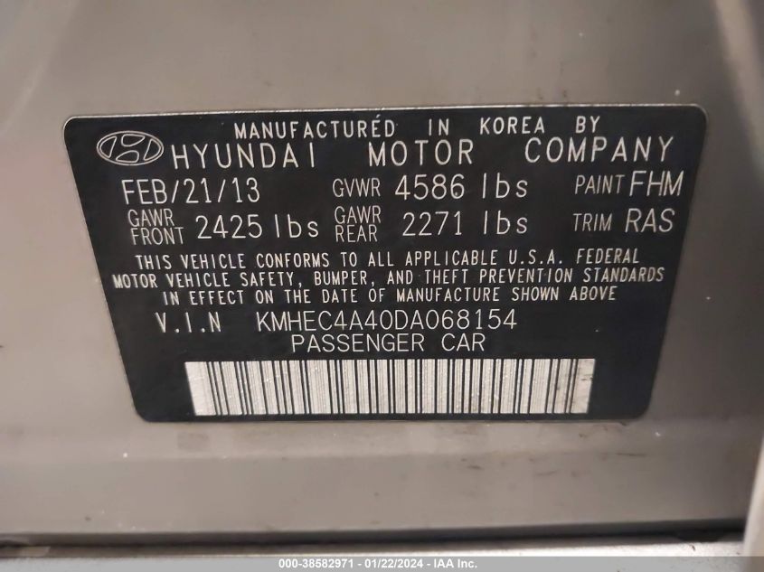 KMHEC4A40DA068154 | 2013 HYUNDAI SONATA HYBRID