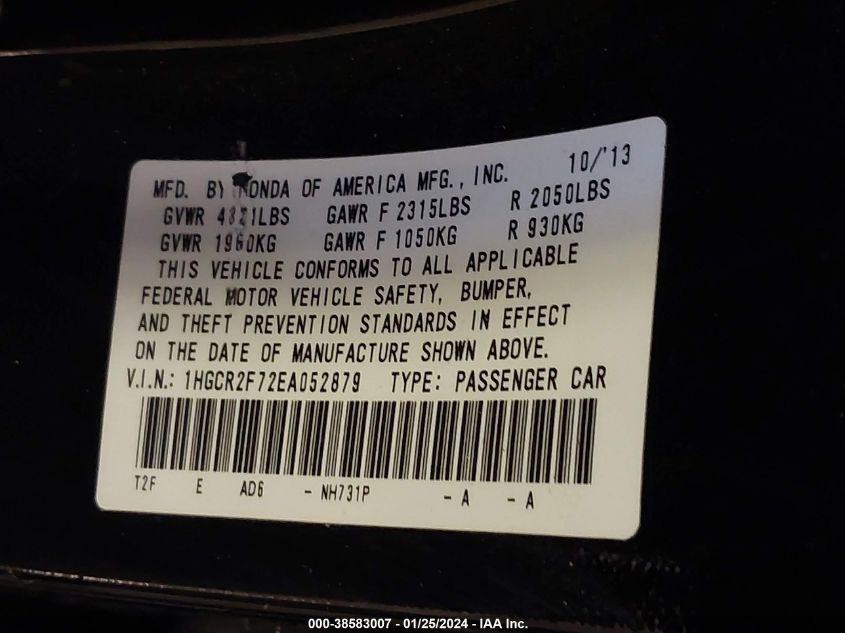 2014 HONDA ACCORD EX - 1HGCR2F72EA052879