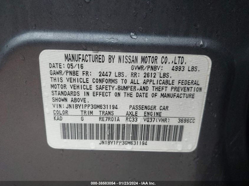2016 INFINITI Q70L 3.7 JN1BY1PP3GM631194