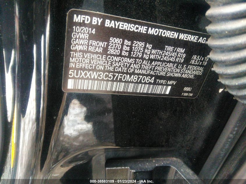 2015 BMW X4 XDRIVE28I - 5UXXW3C57F0M87064