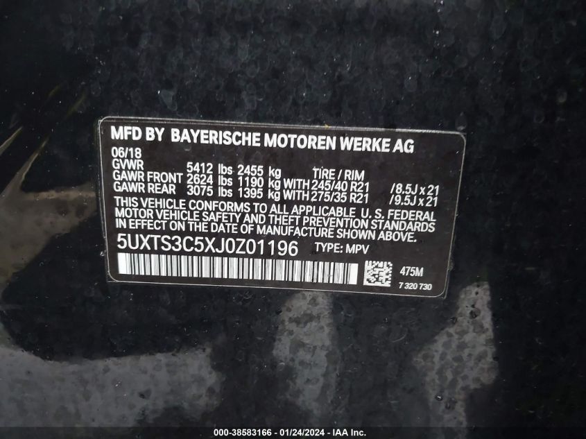 2018 BMW X3 M40I - 5UXTS3C5XJ0Z01196