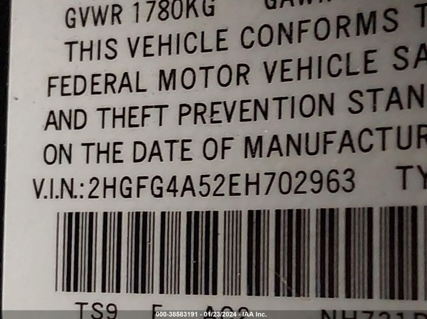 2014 HONDA CIVIC SI - 2HGFG4A52EH702963