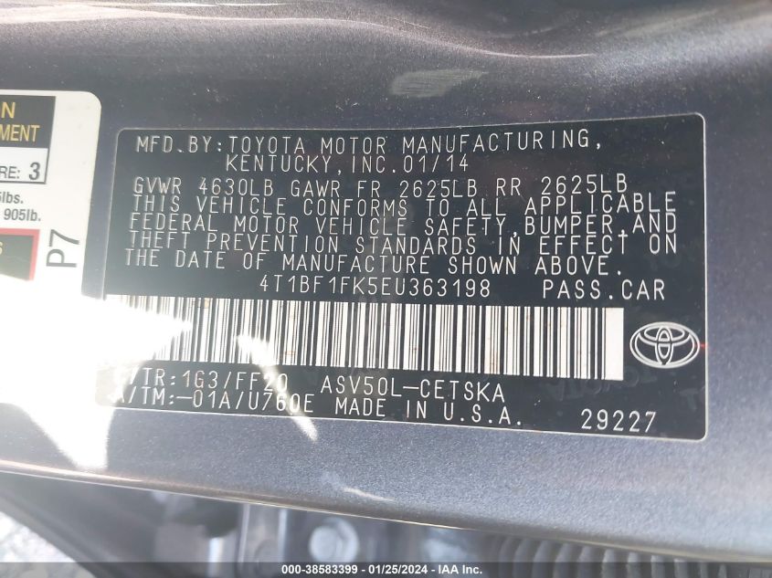 2014 TOYOTA CAMRY SE - 4T1BF1FK5EU363198