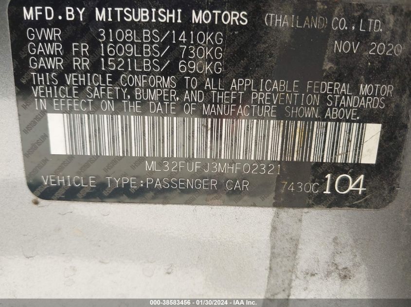2021 MITSUBISHI MIRAGE G4 CARBONITE EDITION/ES/LE - ML32FUFJ3MHF02321
