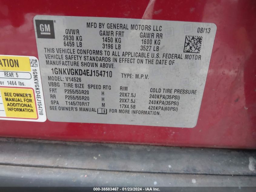 2014 CHEVROLET TRAVERSE 1LT - 1GNKVGKD4EJ154710