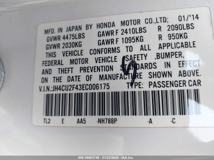 2014 ACURA TSX - JH4CU2F43EC006175