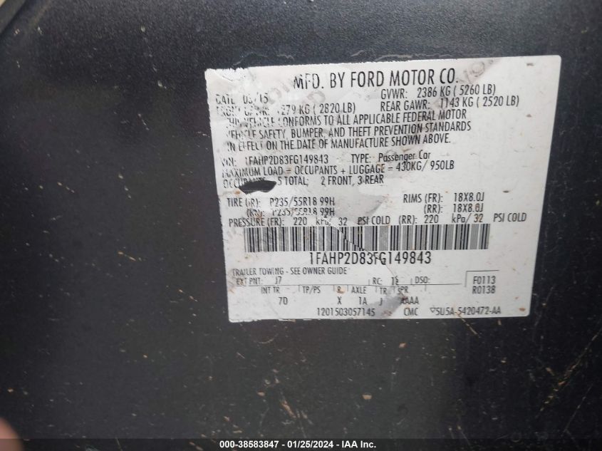 2015 FORD TAURUS SE - 1FAHP2D83FG149843