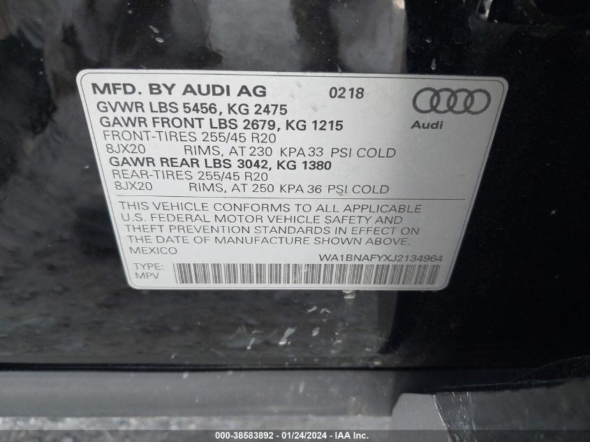 2018 AUDI Q5 2.0T PREMIUM/2.0T TECH PREMIUM - WA1BNAFYXJ2134964