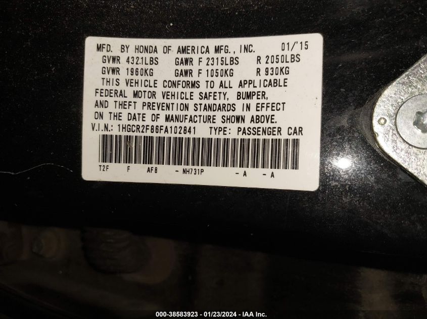 2015 HONDA ACCORD EX-L - 1HGCR2F86FA102841