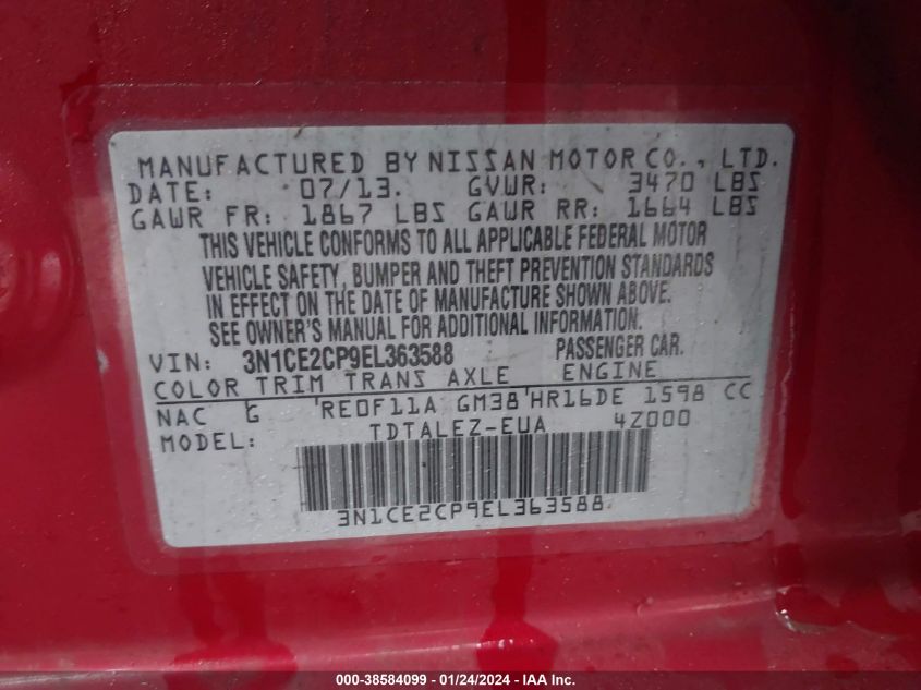 2014 NISSAN VERSA NOTE S/S PLUS/SV/SL - 3N1CE2CP9EL363588