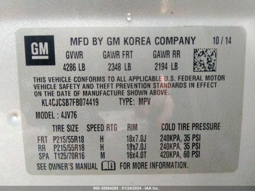 2015 BUICK ENCORE LEATHER - KL4CJCSB7FB074419