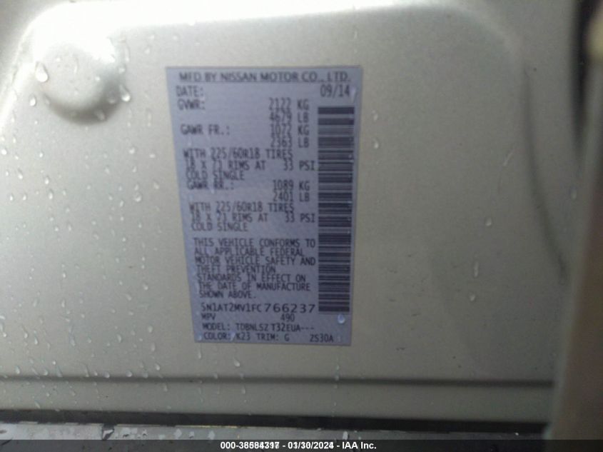 2015 NISSAN ROGUE SL - 5N1AT2MV1FC766237