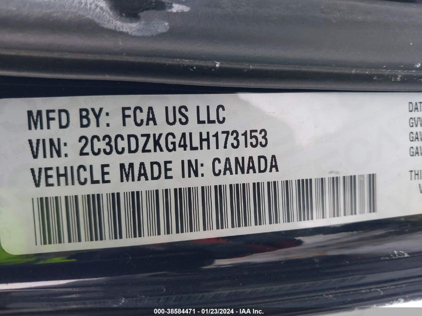 2020 DODGE CHALLENGER GT AWD - 2C3CDZKG4LH173153