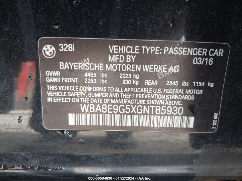 2016 BMW 328I - WBA8E9G5XGNT85930