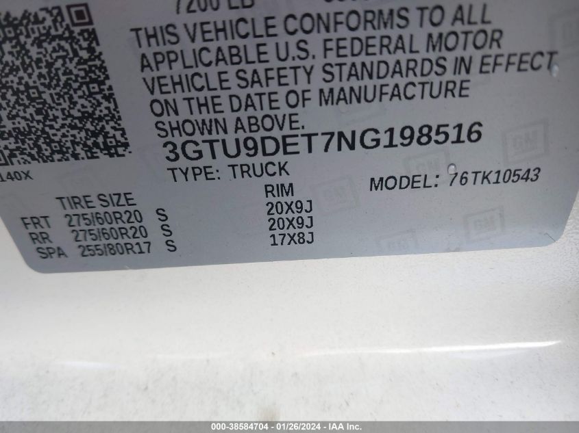 2022 GMC SIERRA 1500 LIMITED 4WD  SHORT BOX SLT 3GTU9DET7NG198516