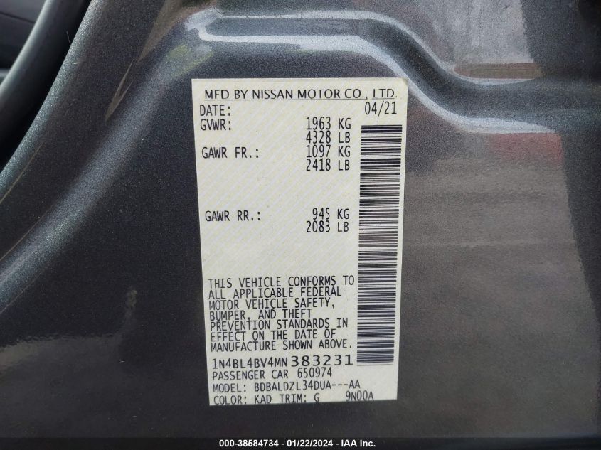 2021 NISSAN ALTIMA S FWD - 1N4BL4BV4MN383231