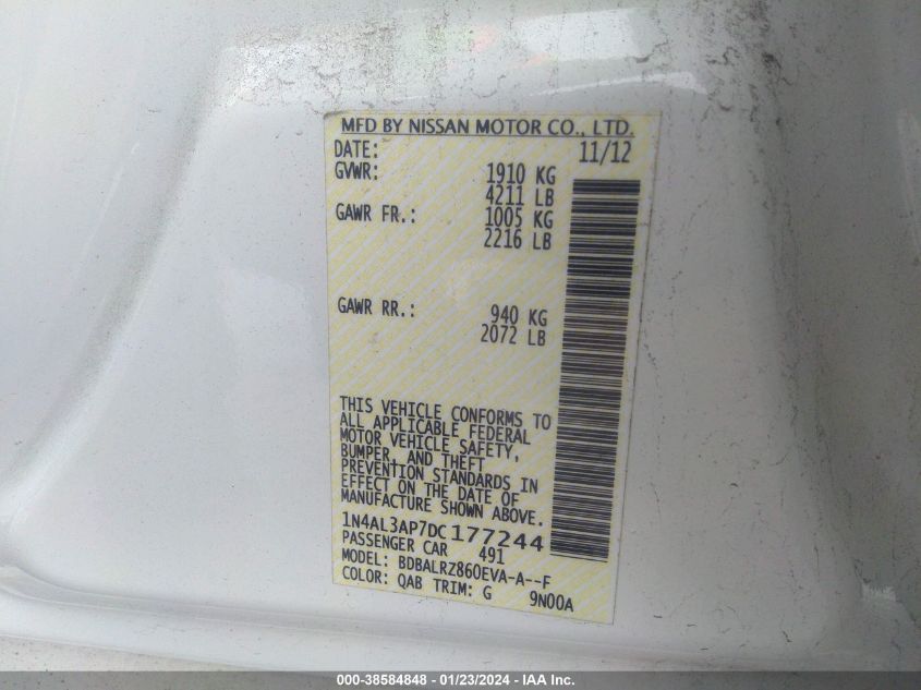 2013 NISSAN ALTIMA 2.5 S - 1N4AL3AP7DC177244