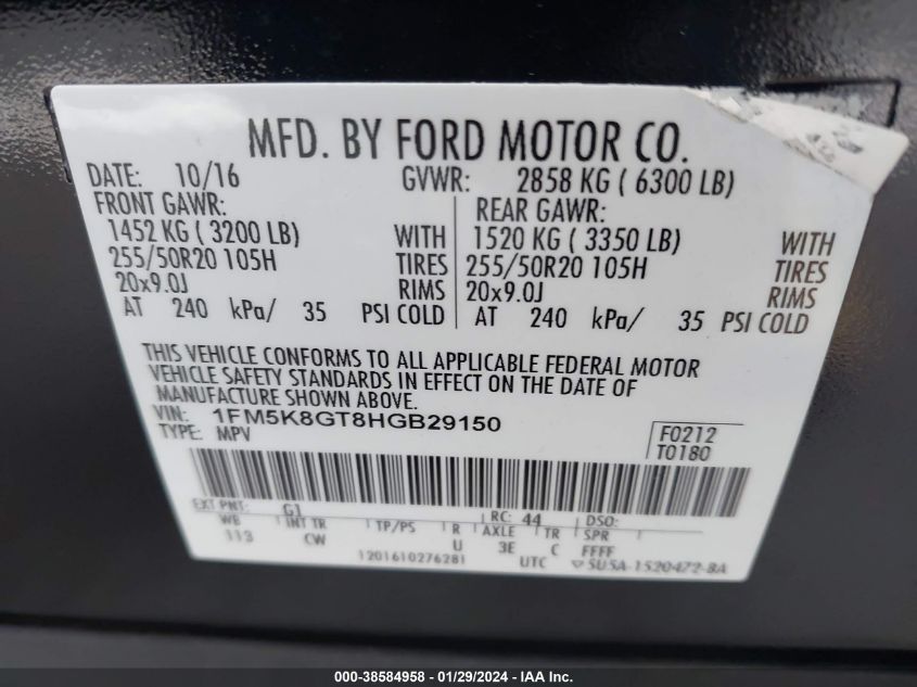 2017 FORD EXPLORER SPORT - 1FM5K8GT8HGB29150