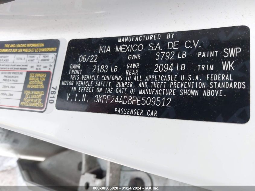 2023 KIA FORTE LX/LXS - 3KPF24AD8PE509512