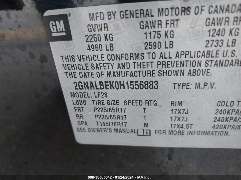 2017 CHEVROLET EQUINOX LS - 2GNALBEK0H1556883