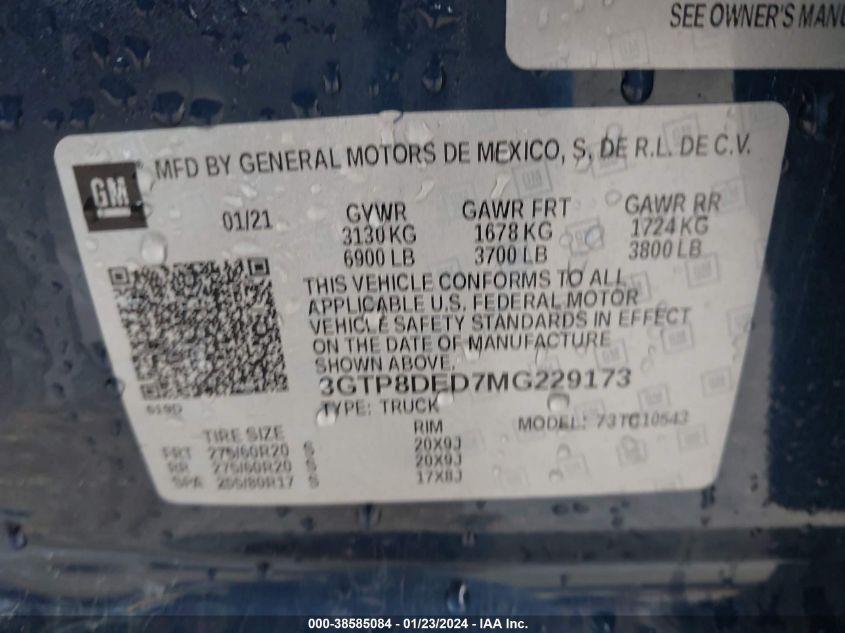 2021 GMC SIERRA 1500 C1500 SLT - 3GTP8DED7MG229173