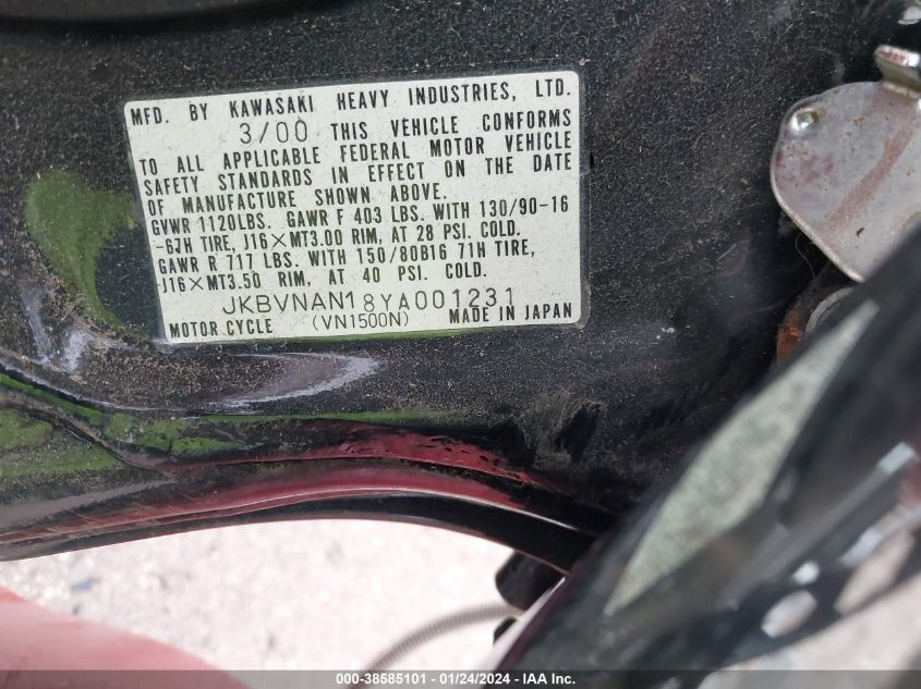 2000 KAWASAKI VN1500 N1 JKBVNAN18YA001231