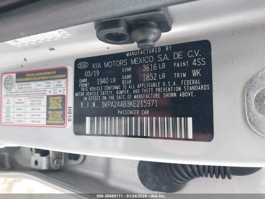 2019 KIA RIO S - 3KPA24AB3KE215971