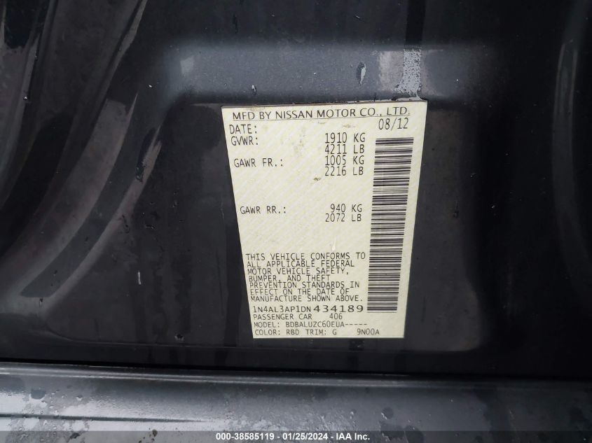 2013 NISSAN ALTIMA 2.5 SV - 1N4AL3AP1DN434189