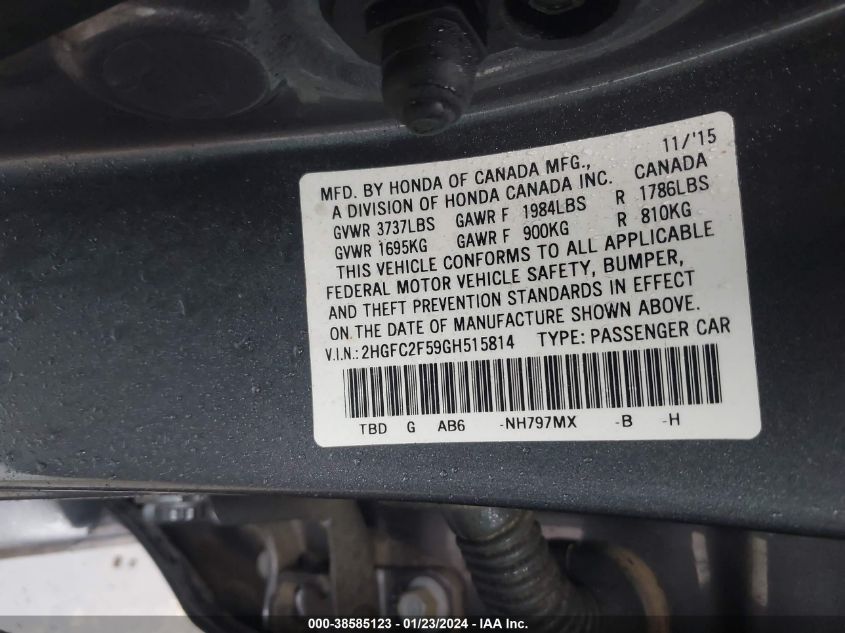 2016 HONDA CIVIC LX - 2HGFC2F59GH515814