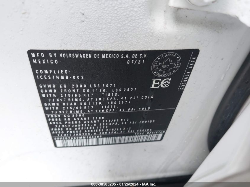 2021 VOLKSWAGEN TIGUAN - 3VV2B7AX9MM144206