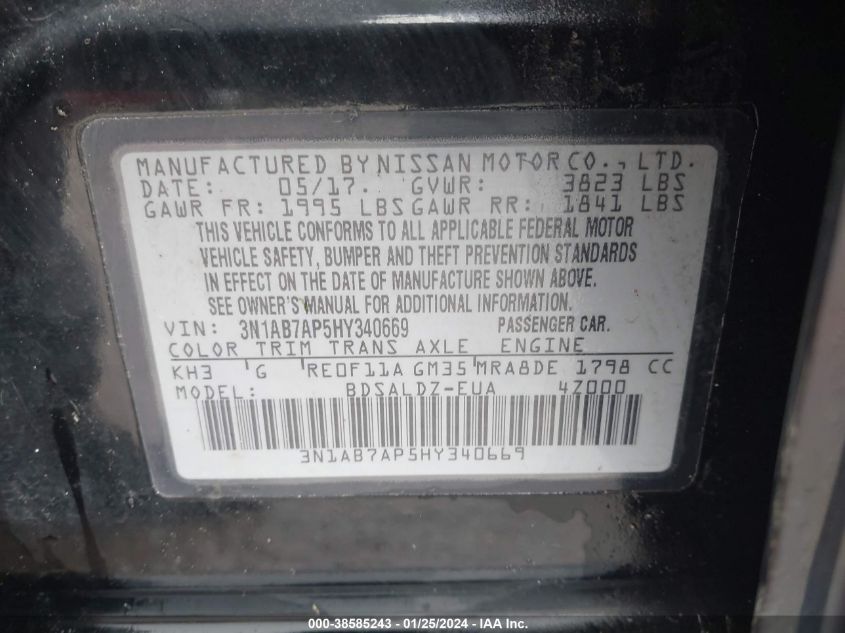 2017 NISSAN SENTRA SV - 3N1AB7AP5HY340669