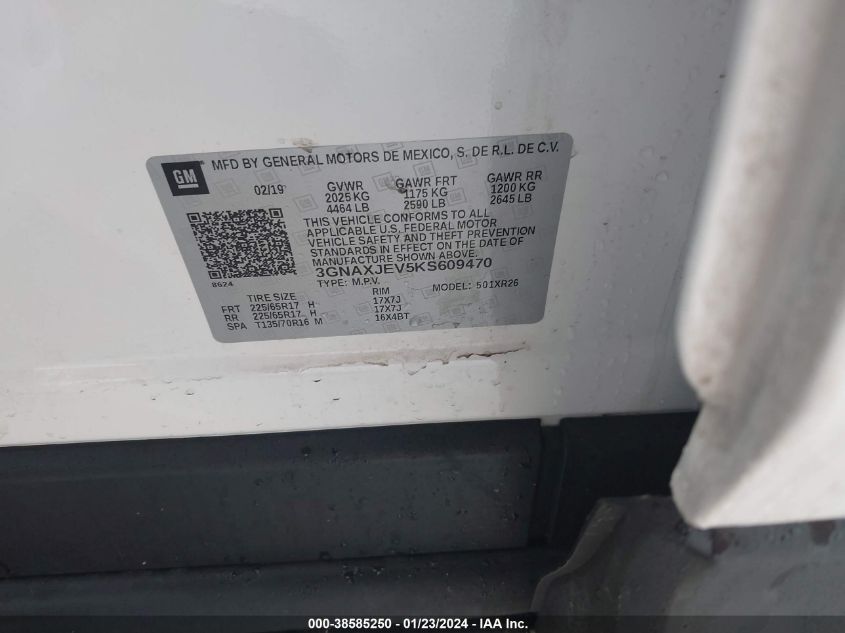 2019 CHEVROLET EQUINOX LT - 3GNAXJEV5KS609470