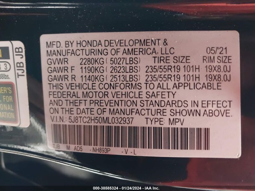 2021 ACURA RDX TECHNOLOGY PACKAGE - 5J8TC2H50ML032937