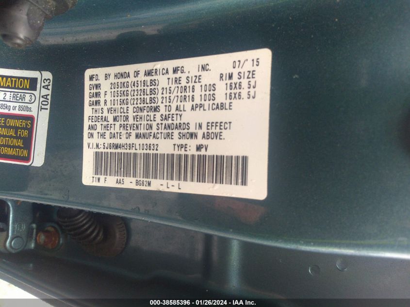 2015 HONDA CR-V LX - 5J6RM4H39FL103632