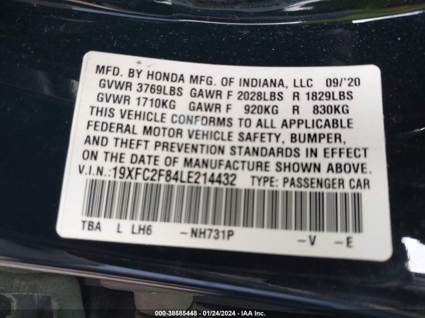 2020 HONDA CIVIC SPORT - 19XFC2F84LE214432
