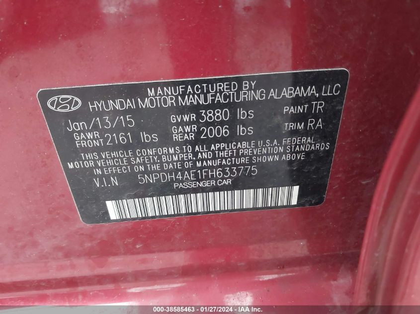 2015 HYUNDAI ELANTRA SE - 5NPDH4AE1FH633775